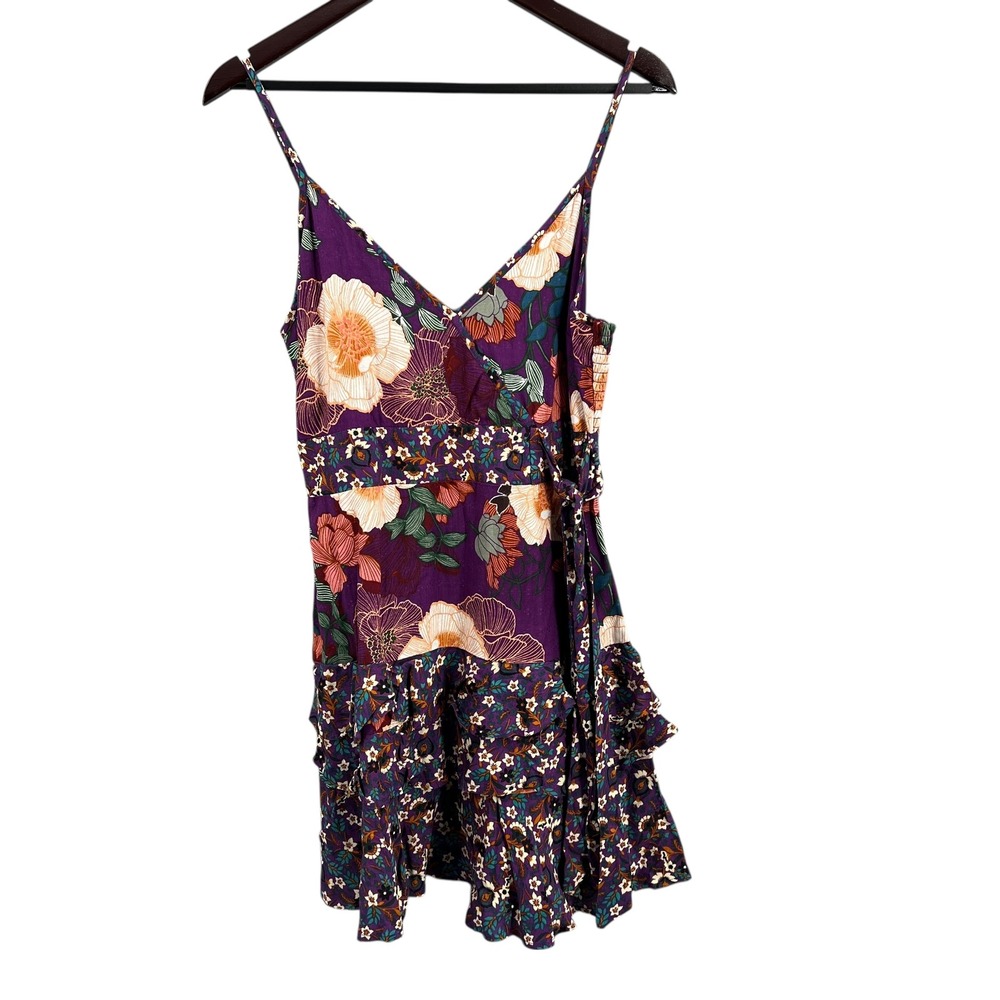 Band of the Free Floral Faux Wrap Ruffle Mini Dress Boho Romantic Size S New